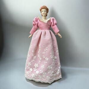 Vintage Teleflora 1985 Lady Flora Porcelain Doll 11” Pink Lace Dress